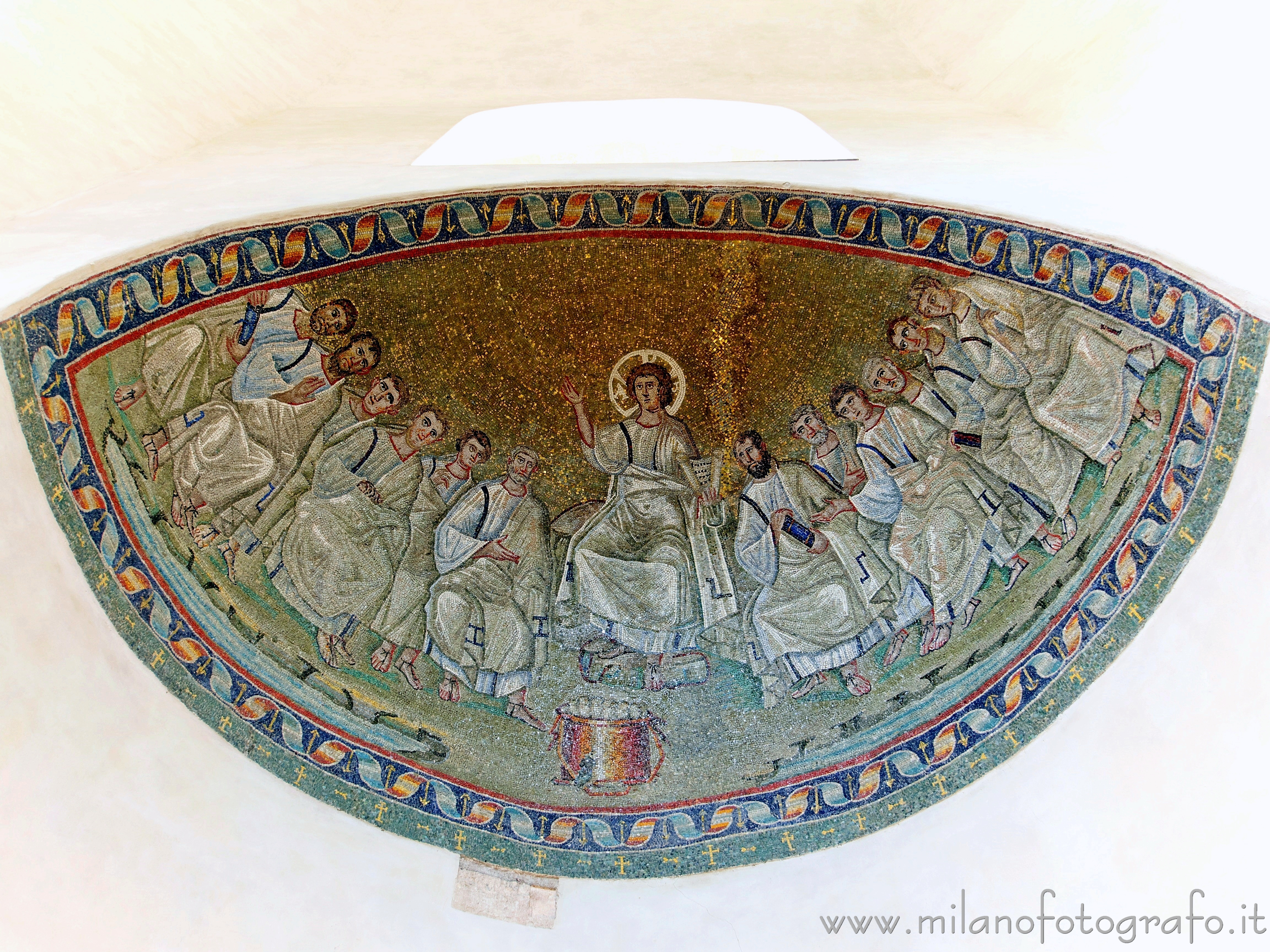 Milan (Italy) - Mosaic of Christ among the apostles in the chapel of Sant Aquilino in the Basilica of San Lorenzo Maggiore